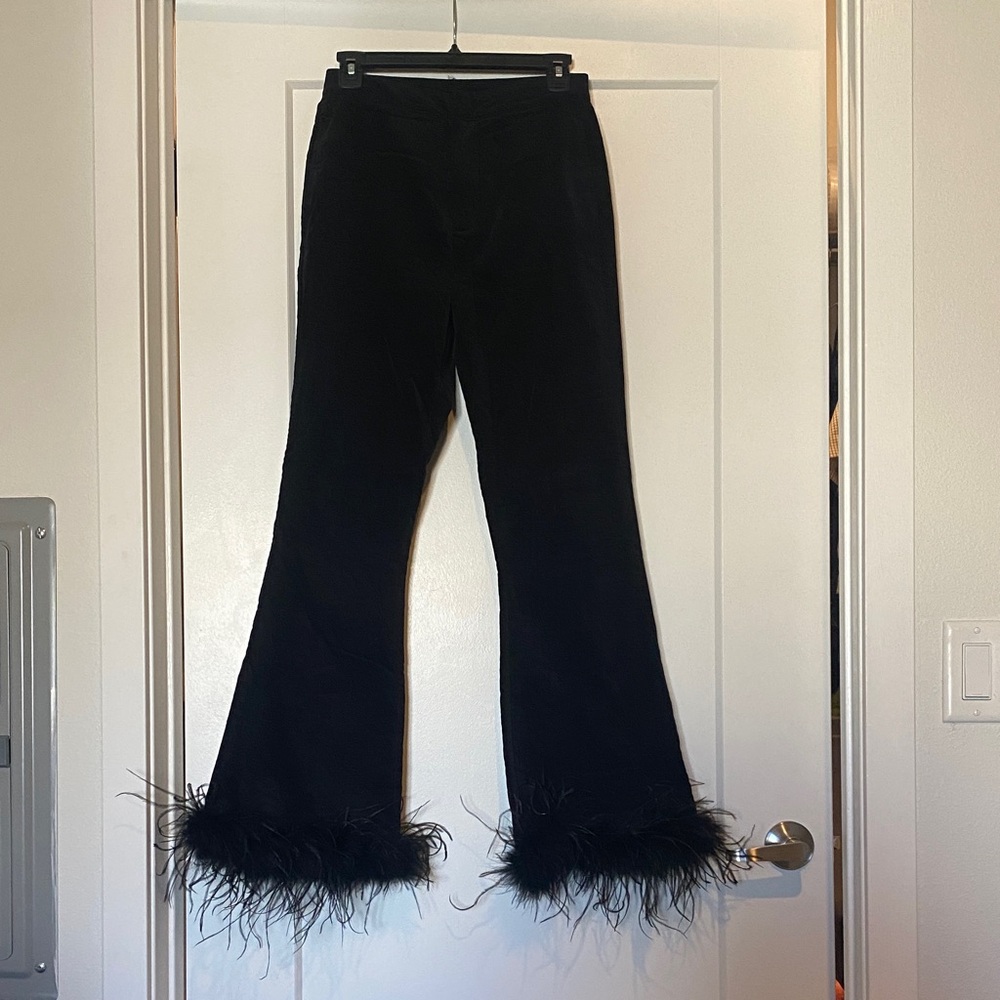 VENUS Black Feather Trim High Rise Jeans